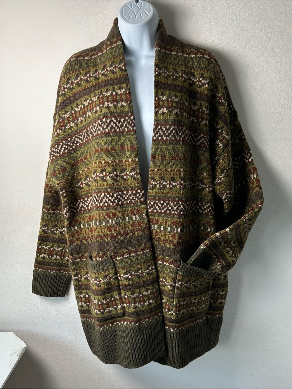 Orvis Long Cardigan Womens Medium Merino Wool Open Front Pockets Cottage Warm